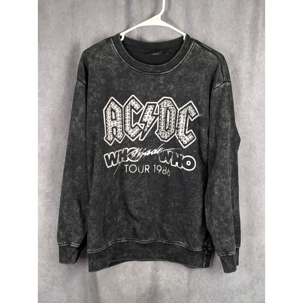 AC/DC Who Made Who Tour 1986 Sweatshirt Mens Large Acid Wash‎ Grey Crew C124